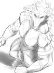 anthro big_penis flaccid foreskin genitals humanoid_genitalia humanoid_penis looking_at_viewer male muscular muscular_anthro muscular_male nipples pecs penis solo standing vein zex sega shining_(sega) shining_tears volg_(shining) canid canine canis mammal wolf 2018 3:4 greyscale hi_res monochrome