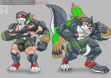 abs anthro armor biceps big_bulge big_muscles big_pecs big_penis black_body black_eyes black_fur black_nose body_size_growth bottomwear bulge camo camo_bottomwear camo_clothing camo_pants camo_print claws clothing detailed_bulge erection expansion fur fur_growth gauntlets genital_expansion genital_outline genitals gloves growth handwear human_to_anthro male multicolored_body multicolored_fur muscle_growth muscular muscular_anthro muscular_arms muscular_male muscular_thighs nipples pants pattern_bottomwear pattern_clothing pattern_pants pawpads paws pec_expansion pecs penis penis_expansion possession red_sclera ripping_clothing sharp_teeth sheath_outline shoe_burst shorts simple_background size_transformation snout snout_growth solo species_transformation tail tail_growth tail_growth_in_pants teeth tenting tf_into_fictional_character thigh_expansion torn_clothing transformation transformation_sequence two_tone_body two_tone_fur white_body white_fur dr.rhyk-18 league_of_legends riot_games tencent foxlightning warwick_(lol) canid canine canis human mammal wolf 2026 digital_drawing_(artwork) digital_media_(artwork) hi_res sequence