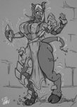 areola big_breasts bottomwear breasts clothed clothing female huge_breasts loincloth nipple_outline skimpy solo standing tentacles transformation sutibaru blizzard_entertainment warcraft draenei humanoid 2016 hi_res monochrome