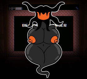 black_body black_skin dark_room female nipples orange_mouth orange_nipples screen screencap screencap_background solo skeletonhearts deltarune undertale_(series) shadow_mantle_(deltarune) animate_inanimate ghost humanoid living_clothing monster spirit hi_res