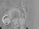 anthro anus balls bathroom butt genitals looking_at_viewer looking_back male naughty_face perineum presenting presenting_anus presenting_hindquarters raised_tail solo tail urinal dodgesthehusky canid canine canis mammal wolf 4:3 monochrome