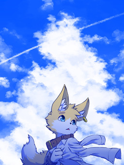 anthro blue_eyes blue_sky brown_collar cheek_tuft clothed clothing cloud collar cuff_(restraint) ear_piercing ear_ring facial_tuft fur glistening glistening_eyes looking_aside male outside piercing restraints ring_piercing shackles sky solo topwear tuft unsigned white_body white_clothing white_fur white_topwear yellow_body yellow_fur young young_anthro papayafurry niko50082174 canid canine fox mammal 3:4 half-length_portrait hi_res portrait