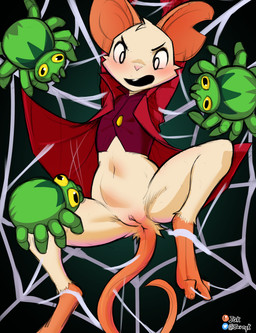 3_toes ambiguous_gender anthro anus arthropod_webbing barefoot blush bottomless bottomless_anthro bottomless_female bound buckteeth clitoris clothed clothing feet female fur genitals group jacket jacket_only mouse_ears mouse_tail multi_eye multi_limb notched_ear open_mouth pink_clitoral_hood pink_clitoris pink_vulva restrained restraints spider_web stuck_in_web tail teeth toes topwear topwear_only vulva web_bondage jarnqk mina_the_hollower yacht_club_games mina_(mina_the_hollower) arachnid arthropod mammal mouse murid murine rodent spider absurd_res digital_media_(artwork) hi_res