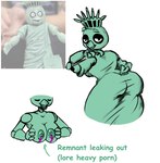 anthro areola beak breasts exposed_breasts female green_body green_skin milk milk_leaking nipples non-mammal_breasts non-mammal_nipples sculpture solo statue text mevka_(artist) five_nights_at_freddy's scottgames chica_(fnaf) liberty_chica_(fnaf) statue_of_liberty avian bird chicken galliform gallus_(genus) phasianid 2022 digital_media_(artwork)