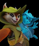 anthro bag blue_body blue_eyes claws clothed clothing duo eyelashes feet female fur gesture hand_gesture hat headgear headwear illusion leaf looking_at_viewer nails open_mouth orange_body orange_fur selfie smile standing teeth tongue translucent translucent_body v_sign vlad-lox dota valve hoodwink_(dota) mammal rodent sciurid tree_squirrel 2022 3d_(artwork) alpha_channel digital_media_(artwork) hi_res sibling_(lore) twins_(lore)