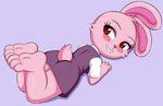 anthro clothed clothing eyelashes feet female foot_fetish fur pink_body pink_fur red_eyes thick_thighs wide_hips huitu_c pink_rabbit_(huitu_c) lagomorph leporid mammal rabbit hi_res