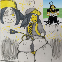 anthro anus butt butt_focus clothing female genitals panties puffy_anus rear_view roblox_avatar solo sticker_on_face underwear vulva great_hendy roblox 1:1 absurd_res hi_res traditional_media_(artwork)