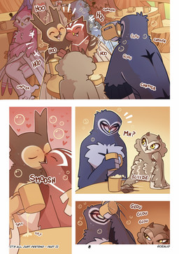 alcohol anthro bar beak beer beverage biped blue_body blue_feathers blush brown_body brown_feathers bubble chest_tuft container cup detailed_background dialogue drinking drunk eyes_closed feathered_wings feathers female furniture grey_body grey_feathers group heart_symbol holding_beverage holding_container holding_cup holding_object hug inside kissing laugh looking_at_another male male/female male_anthro onomatopoeia open_mouth open_smile red_body red_feathers romantic romantic_couple sitting size_difference smile sound_effects substance_intoxication table tail tail_feathers tan_body tan_feathers tavern text tuft white_body white_feathers winged_arms wings yellow_beak yellow_eyes rozalid it's_all_just_pretend atheniv bubowl flammeusia nebulowl athene_(genus) avian bird eared_owl eurasian_eagle-owl great_grey_owl horned_owl little_owl owl short-eared_owl strix_(genus) true_owl absurd_res comic detailed digital_media_(artwork) english_text hi_res