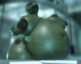 anthro beckoning belly big_belly breasts deep_navel female gesture hyper inside laboratory navel nipples non-mammal_breasts non-mammal_nipples nude obese obese_anthro obese_female overweight overweight_anthro overweight_female pregnant solo tongue dr-0range matilda_magnusson lizard reptile scalie 2017 3d_(artwork) digital_media_(artwork)