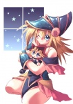 armor blonde_hair blue_eyes blush clothed clothing duo female hair headgear helmet holding_object holding_toy hug human_only looking_at_viewer night not_furry off_shoulder one_eye_closed plushie sky smile star starry_sky tan_body tan_skin toony toy window wink unknown_artist konami yu-gi-oh! dark_magician_girl yugi duel_monster human mammal grandfathered_content