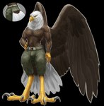 anthro athletic avian_feet beak black_claws bottomwear brown_body brown_feathers claws clothing cutaway feathered_wings feathers feet hand_on_hip male pants scales shirtless shirtless_male solo tail tail_feathers talon_hands talons toes white_body white_feathers wings yellow_beak yellow_body yellow_eyes yellow_scales dsw7 alcander accipitrid accipitriform avian bald_eagle bird eagle sea_eagle 2023 absurd_res alpha_channel hi_res