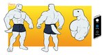 3_toes anthro barefoot big_muscles clothing dark_clothing feet gradient_background male muscular muscular_anthro muscular_male shirtless shirtless_male simple_background text toes underwear white_body dynogreeno largo_(dynogreeno) dinosaur prehistoric_species reptile scalie absurd_res english_text hi_res model_sheet