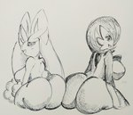 anthro ass_to_ass big_butt breasts butt butts_touching duo female looking_back open_mouth pikapika212 nintendo pokemon gardevoir generation_3_pokemon generation_4_pokemon lagomorph leporid lopunny mammal pokemon_(species) hi_res traditional_media_(artwork)