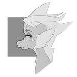 abstract_background ambiguous_gender cheek_tuft facial_tuft half-closed_eyes narrowed_eyes simple_background solo tuft shycryptid mythology dragon mythological_creature mythological_scalie scalie 1:1 2021 greyscale headshot_portrait hi_res monochrome portrait