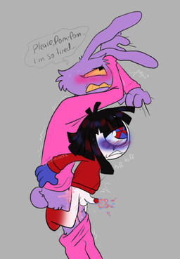 abdominal_bulge anthro bed begging_to_stop blush blushing_profusely bodily_fluids bottomless bottomwear bottomwear_down clenched_teeth clothed clothing cum cum_from_ass cum_in_ass cum_inside duo eyeliner female furniture genital_fluids grabbing_sheets holding_onto_partner makeup male male/female multiple_orgasms on_bed orgasm pants pants_down partially_clothed questionable_consent shaking size_difference sleepwear sweat sweatdrop teeth trembling chimeracocks glitch_productions the_amazing_digital_circus jax_(tadc) pomni_(tadc) digital_creature humanoid lagomorph leporid mammal rabbit absurd_res hi_res