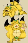 3_tails alternate_species anthro belly big_butt bulge butt clothing male moobs multi_tail navel nipples overweight pawpads pupils slit_pupils smile solo tail thong underwear coolietf nintendo the_legend_of_zelda link canid canine fox keaton_(tloz) mammal hi_res