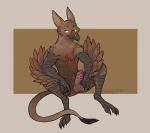 anthro balls beak biped erection feet genitals looking_at_viewer male nude penis simple_background sitting solo spread_legs spreading tail talons toes spamcat mythology avian gryphon mythological_avian mythological_creature 2015