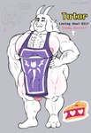 3_toes alternate_universe anthro apron apron_only big_pecs body_hair chest_hair clothing crossgender duo facial_hair feet food goatee hand_on_hip horn male muscular muscular_anthro muscular_male nipple_outline nipples pecs peeking_penis pink_nipples red_eyes simple_background solo solo_focus sweets thick_thighs toes pompunks under(her)tail undertale undertale_(series) frisky_(under(her)tail) toriel tutori boss_monster_(undertale) bovid caprine human mammal hi_res