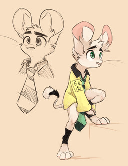 accessory anthro athletic athletic_female clothing eyebrows female footwear fur green_eyes necktie oversized_clothing oversized_shirt oversized_topwear shirt socks solo topwear white_body white_fur animancer luck_(animancer) dipodid jerboa mammal rodent hi_res