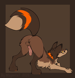4_toes animal_genitalia animal_penis anus ass_up balls black_eyes brown_body brown_fur brown_tail butt canine_genitalia canine_penis claws erection feet feral fur genitals knot knotted_penis looking_at_viewer looking_back looking_back_at_viewer male penis rear_view simple_background smile solo tail toe_claws toes yellow_sclera magenta7 canid canine fox mammal 2026 absurd_res animated digital_drawing_(artwork) digital_media_(artwork) hi_res