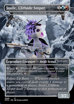 4_ears ambiguous_gender anthro black_body black_feathers black_fur claws cold feathers feet fingers fur grey_claws gun hair kita'vali multi_ear pattern_background piercing purple_eyes ranged_weapon rifle simple_background sniper_rifle snow solo tail text toes weapon white_body white_feathers white_fur staticalowo hasbro magic:_the_gathering wizards_of_the_coast avali 3d_(artwork) absurd_res digital_media_(artwork) english_text hi_res