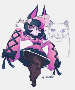 accessory alternative_fashion animal_ears animal_nose bangs big_ears biped black_clothing black_hair black_legwear black_nose blue_eyes blunt_bangs bottomwear bow_(feature) bow_ribbon bow_tie breasts clothed clothed_female clothed_humanoid clothing ear_tuft eyelashes eyeshadow female female_humanoid fully_clothed fully_clothed_female fully_clothed_humanoid fur goth gothic_lolita hair hair_accessory hair_bow hair_ribbon holding_object holding_plate j-fashion legwear lolita_(fashion) long_sleeves maid_headdress maid_uniform makeup mouth_closed multicolored_hair oversized_clothing oversized_topwear pigtails pink_body pink_clothing pink_hair pink_inner_ear pink_skin pink_topwear plate ribbons shortstack shortstack_female skirt solo thick_thighs topwear tuft twintails_(hairstyle) two_tone_hair uniform wide_hipped_female wide_hipped_humanoid wide_hips jazzelart league_of_legends riot_games tencent cafe_cuties_vex_(lol) shadow_(lol) vex_(lol) humanoid shadow_creature yordle hi_res