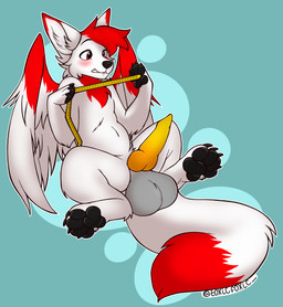 animal_genitalia animal_penis anthro balls big_balls big_penis blush canine_genitalia canine_penis erection feral genitals huge_balls knot long_penis male multicolored_body penis shy sitting size_difference small_but_hung smaller_male solo surprised tape_measure unwanted_erection virgin wings toxicfoxic xionthefoxie canid canine fox hybrid mammal absurd_res hi_res