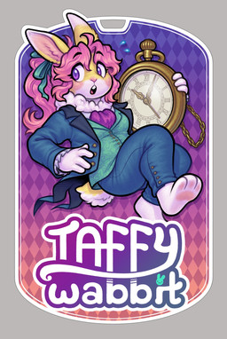 anthro bottomwear breasts clock clothing female green_clothing green_shirt green_topwear hair holding_pocketwatch jacket open_mouth pants pawpads pink_hair pocketwatch purple_eyes shirt simple_background solo tail text topwear watch taffywabbit soleil_(keffotin) lagomorph leporid mammal rabbit 2026 digital_media_(artwork) english_text hi_res trans_(lore) trans_woman_(lore)