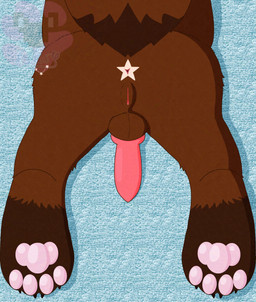 4_toes animal_genitalia animal_penis anus backsack ball balls brown_body brown_fur butt claws feet feral fur genitals herm humanoid_genitalia humanoid_vulva intersex leg_markings lying markings on_front pawpads paws penis socks_(marking) solo star_(marking) toes vulva helivystar helivy canid canine fox mammal 2026 absurd_res hi_res signature