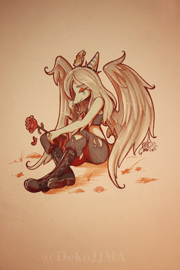 anthro black_bottomwear black_clothing black_jeans black_pants boots bottomwear claws clothing crop_top denim denim_bottomwear denim_clothing elbow_feathers electric_guitar eyelashes eyeliner eyes_closed feathered_wings feathers female fingers flower footwear grey_body grey_hair grey_scales guitar hair halter_top jeans long_hair makeup midriff musical_instrument pants plant plucked_string_instrument rose_(flower) scales shirt shoes simple_background sitting snout solo string_instrument text topwear torn_bottomwear torn_clothing torn_jeans torn_pants wings dekojjma cavemanon_studios goodbye_volcano_high ko_op_(game_developer) snoot_game fang_(gvh) prehistoric_species pterosaur reptile scalie 2023 artist_name dated digital_drawing_(artwork) digital_media_(artwork) hi_res signature watermark
