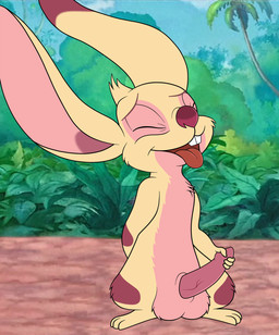 3_toes 4_fingers arm_markings balls big_ears chest_tuft countershading erection eyes_closed feet feral fingering fingers fur genitals head_tuft leg_markings looking_pleasured male markings masturbation open_mouth open_smile penile penile_masturbation penis pink_body pink_countershading screencap screencap_background semi-anthro smile solo tan_body tan_fur toes tongue tongue_out tuft skateryena disney lilo_and_stitch houdini_(lilo_and_stitch) alien experiment_(lilo_and_stitch) lagomorph mammal 2017 digital_drawing_(artwork) digital_media_(artwork) hi_res