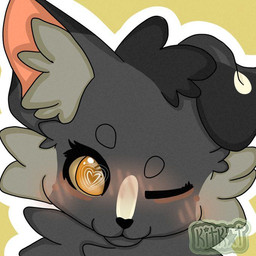 black_body black_fur blush feral fur grey_body grey_fur heart_symbol orange_eyes solo spots white_body white_fur yellow_sclera lesbian_kitkat warriors_(book_series) fan_character domestic_cat felid feline felis mammal 1:1 nonbinary_(lore)