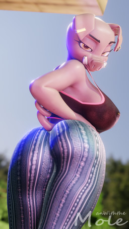 anthro barbell_piercing big_breasts breasts butt clothed clothing eyelashes female long_eyelashes nipple_piercing nipples piercing presenting presenting_hindquarters smile solo translucent translucent_clothing tusks manwiththemole forbidden_pants microsoft minecraft mojang xbox_game_studios domestic_pig mammal piglin suid suine sus_(pig) 3d_(artwork) 9:16 digital_media_(artwork) hi_res