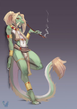 anthro blonde_hair bottomwear bracelet clothed clothing dancer_outfit gem genitals gold_(metal) gold_jewelry green_body hair harem harem_jewelry harem_outfit ineffective_clothing jewelry lizard_tail loincloth looking_at_viewer male navel penis ponytail red_eyes simple_background smile smoking smoking_pipe solo tail tail_tuft topwear translucent translucent_clothing tuft whiskers white_body yellow_sclera temils asian_mythology east_asian_mythology mythology sek-raktaa dragon eastern_dragon mammal mythological_creature mythological_scalie scalie digital_media_(artwork)