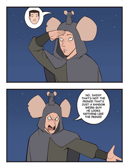 2_panel_comic 5_fingers ambiguous_feral ambiguous_gender black_text border buckteeth clothed clothed_human clothed_male clothing dialogue eyebrows eyelashes facepalm feral fingers fully_clothed fully_clothed_human fully_clothed_male grey_body grey_clothing male male_human night open_mouth outside pictogram sky smile speech_bubble star starry_sky teeth text tongue white_border bonnymama7 daisy_(bonnymama7) sneach_(bonnymama7) the_king_(bonnymama7) human mammal rodent 2025 comic comic_sans digital_media_(artwork)