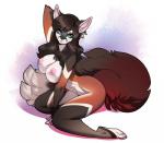 anthro areola big_breasts black_hair breasts eyebrows eyelashes feet female fingers green_eyes hair nipple_dip nipples nude solo tail toes aomori aurasai canid canine fox mammal digital_media_(artwork) shaded