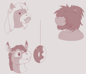 anthro bimbo_anthro dessert doughnut female food hair large_lip long_hair looking_at_viewer male pastry piercing brick_break_after_dark azel fiona_maray marcus_(azathura) asinus donkey equid equine horse hybrid mammal zebroid zorse headshot_portrait hi_res portrait