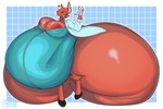 2024 areola belly big_belly big_breasts big_butt breast_overflow breasts butt canid canine clothed clothing coat digital_media_(artwork) dress eye_patch eyewear female fox frozenartifice fur gesture hi_res hooves huge_belly huge_butt hyper hyper_butt inner_ear_fluff looking_at_viewer mammal nipples red_body red_fur simple_background smile smiling_at_viewer teal_clothing teal_dress thick_thighs topwear tuft waving wide_hips zipper