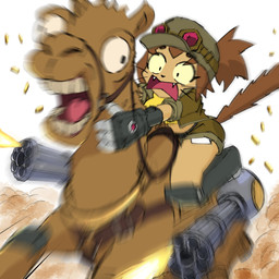 ambiguous_gender ammunition anthro belt biped bottomwear breasts brown_body brown_fur bullet camo camo_clothing camo_print clothing crop_top duo dust_cloud erect_tail eyelashes eyewear eyewear_on_head fangs female feral fur goggles goggles_on_head green_clothing gun hair hair_bun hat headgear headwear machine machine_gun mechanical_arm mechanical_leg motion_blur mount pattern_clothing quadruped ranged_weapon scared screaming shirt shooting_gun shorts simple_background solo tail tan_body tan_fur teeth tongue topwear turret weapon whiskers white_background wide_eyed yellow_clothing rocknrm gameoverse glitch_productions metal_slug kit_bodega camel camelid domestic_cat felid feline felis mammal 2026 digital_drawing_(artwork) digital_media_(artwork) hi_res