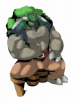 amputee anthro anthrofied barrel belt biceps biped black_eyes black_hair body_hair bottomwear chest_hair claws clothed clothing disability flexing green_body green_skin grey_body grey_skin hair jagged_mouth looking_at_viewer male manly muscular muscular_anthro muscular_male pants pecs pegleg plant pokemorph scar shell shirt shrub simple_background sitting sitting_on_barrel solo spikes topwear torn_clothing torn_shirt torn_topwear white_background kokukokuboo nintendo pokemon elemental_creature flora_fauna generation_4_pokemon pokemon_(species) reptile scalie torterra 2012