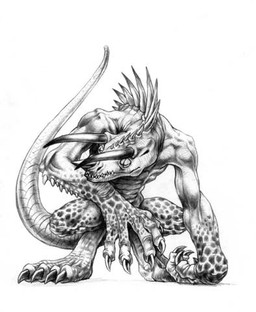 anthro horn male simple_background solo aleksandar_vjestica fallout microsoft deathclaw hybrid monster scalie low_res monochrome official_art