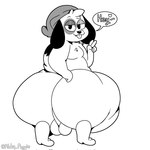 balls bean_bag big_butt butt crouching genitals gesture hand_gesture looking_at_viewer male solo speech_bubble teapot_(body_type) thick_thighs tongue tongue_out v_sign abby_piggy spot_(inuzu) canid canine canis domestic_dog mammal 1:1 hi_res monochrome