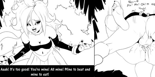 anus armwear balls black_nails black_sclera blush bodily_fluids breasts butt cleavage clothed clothing colored_nails dialogue duo ear_piercing elbow_gloves faceless_character faceless_male female female_penetrated from_front_position genital_fluids genitals gloves hair handwear heart_symbol insult jewelry long_hair lying male male/female male_penetrating male_penetrating_female mating_press missionary_position nails navel nipples not_furry on_back open_mouth penetration penile penile_penetration penis penis_in_vagina piercing secretly_loves_it sex sharp_nails smile smug teeth text vaginal vaginal_fluids vaginal_penetration haaru dragon_ball dragon_ball_fighterz instant_loss_2koma android_21 majin_android_21 alien alien_humanoid human humanoid majin mammal black_and_white english_text hi_res monochrome multiple_images