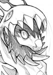 ambiguous_gender looking_at_viewer motion_lines pupils sharp_teeth slit_pupils small_pupils solo teeth fefairy nintendo pokemon farigiraf generation_9_pokemon pokemon_(species) hi_res monochrome sketch