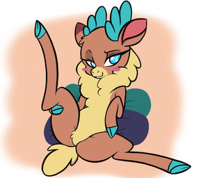 antlers bedroom_eyes blue_antlers blue_eyes blush blush_stickers brown_body brown_fur butt eyelashes featureless_crotch female feral fluffy fluffy_chest front_view fur heart_eyes heart_symbol horn looking_at_viewer multicolored_body multicolored_fur narrowed_eyes neck_tuft null raised_leg scut_tail seductive short_tail simple_background smile smiling_at_viewer solo suggestive tail toony tuft two_tone_body two_tone_fur yellow_body yellow_fur shinkaku them's_fightin'_herds velvet_reindeer_(tfh) deer mammal new_world_deer reindeer 2023 digital_drawing_(artwork) digital_media_(artwork) flat_colors hi_res