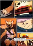 2023 3_toes 5_fingers anklet anthro arm_tuft barefoot black_nose blonde_hair border bottomwear breasts brown_body brown_fur canid canine canis car cheek_tuft claws clothed clothing comic dialogue dodge_(brand) dodge_viper domestic_dog driving elbow_tuft english_text exclamation_point facial_tuft feet female finger_claws fingers fur german_shepherd grimart hair hand_in_bottomwear hand_in_shorts herding_dog hindpaw humanoid_hands in_heat inner_ear_fluff inside_car inside_vehicle jewelry mammal motor_vehicle moxy_(grimart) narration pastoral_dog paws police police_car police_vehicle seatbelt shirt shorts shoulder_tuft solo tank_top text text_box thought_bubble toe_claws toes topwear tuft uniform vehicle white_border