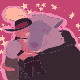 anthro arm_wrapping arm_wraps belt blush boots cape carrying_another carrying_partner claws cloak clothing cosmic_background duo ears_down eyebrows eyes_closed facial_markings footwear fuzzy hat head_markings headgear headwear heart_symbol hug looking_at_another looking_at_partner love male male/male markings mask_(marking) nuzzling on_shoulder on_top one_eye_closed open_mouth outline pivoted_ears poncho red_background shoes simple_background simple_eyes sitting size_difference smile star starry_background tail tail_around_arm teeth wrapped_arms wraps s0daradi0 dreamworks puss_in_boots_(franchise) death_(puss_in_boots) puss_in_boots_(dreamworks) canid canine canis domestic_cat felid feline felis mammal tabby_cat wolf 1:1 hi_res unavailable_at_source
