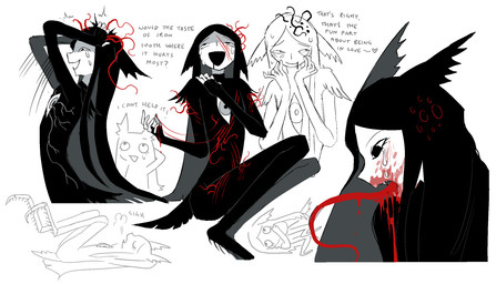 :d black_body black_ears black_eyes black_hair blood blood_on_face blood_on_mouth bodily_fluids chest_eye crying grey_eyes grey_text hair long_hair long_tongue male male_humanoid open_mouth open_smile pain red_tongue scratches simple_background sitting sketch_inset smile solo tears text tongue tongue_out trypophobia vein white_background jejejunum pest_(jejejunum) animal_humanoid arthropod arthropod_humanoid humanoid insect insect_humanoid nethermare proto-nethermare 2026 digital_drawing_(artwork) digital_media_(artwork) english_text hi_res