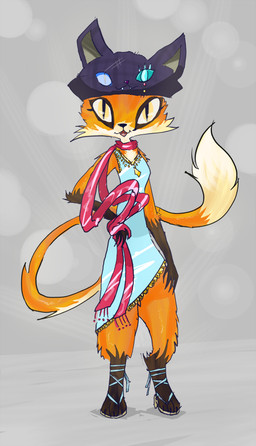anthro blue_clothing blue_dress cat_hat clothed clothed_female clothing dress female solo naircat transformice canid canine fox mammal red_fox true_fox 2015