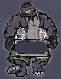 anthro biped black_clothing black_fingerless_gloves black_gloves black_handwear bottomwear camo camo_bottomwear camo_clothing camo_pants camo_print clothing disembodied_hand facial_horn fingerless_gloves gloves grey_background grey_body handkerchief handwear horn kerchief male muscular muscular_anthro muscular_male nose_horn pants pattern_bottomwear pattern_clothing pattern_pants red_handkerchief red_kerchief rollers simple_background smile solo_focus teeth tickle_fetish tickling tickling_sides topwear torn_clothing torn_topwear translucent translucent_hand kctk ghost mammal rhinoceros spirit